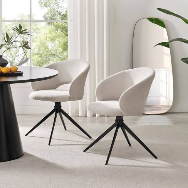 FurnitureboxUK 2x Anika Fabric Swivel Dining Chairs in Cream