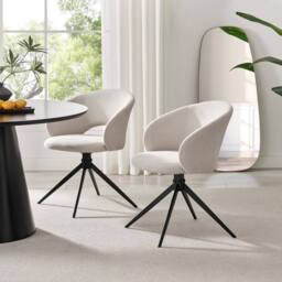 FurnitureboxUK 2x Anika Fabric Swivel Dining Chairs in Cream - thumbnail 1