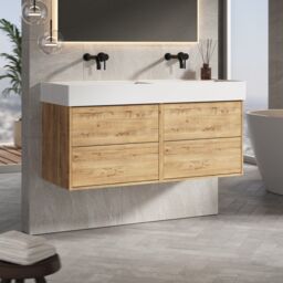 Banyetti Venti 1200mm Wall Hung Vanity Unit with Veneto No Tap Hole Basin - Ostippo Oak in Light Oak - thumbnail 3