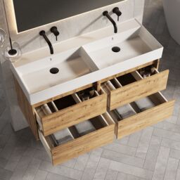 Banyetti Venti 1200mm Wall Hung Vanity Unit with Veneto No Tap Hole Basin - Ostippo Oak in Light Oak - thumbnail 4