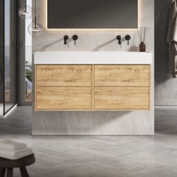 Banyetti Venti 1200mm Wall Hung Vanity Unit with Veneto No Tap Hole Basin - Ostippo Oak in Light Oak