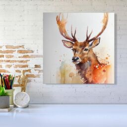 "Warren Reed - Designer Majestic Stag Watercolour Canvas in Brown - Size: W16"" x H16""" - thumbnail 2