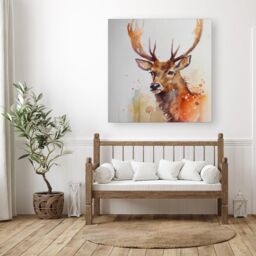 "Warren Reed - Designer Majestic Stag Watercolour Canvas in Brown - Size: W16"" x H16""" - thumbnail 3