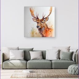 "Warren Reed - Designer Majestic Stag Watercolour Canvas in Brown - Size: W16"" x H16""" - thumbnail 4
