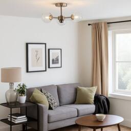 Pagazzi Niva 3-Light Satin Nickel Clear Glass Semi-Flush Ceiling Light in Silver - thumbnail 1