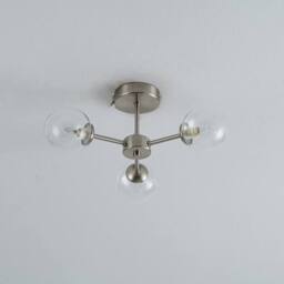 Pagazzi Niva 3-Light Satin Nickel Clear Glass Semi-Flush Ceiling Light in Silver - thumbnail 3