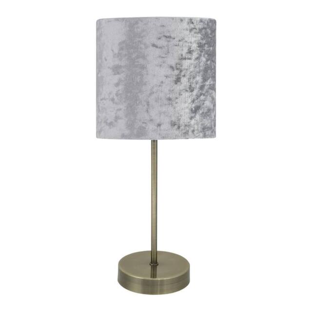 First Choice Lighting Antique Brass Stick Table Lamp with Grey Crushed Velvet Shade in Bronze - image 1