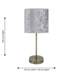 First Choice Lighting Antique Brass Stick Table Lamp with Grey Crushed Velvet Shade in Bronze - thumbnail 4