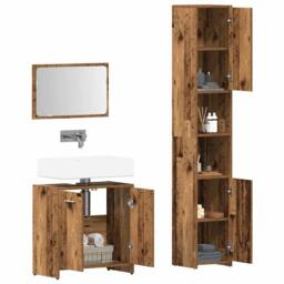 Berkfield Home 3 Piece Bathroom Furniture Set Old Wood Engineered Wood in Brown - thumbnail 3