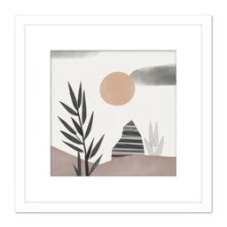 Artery8 Boho Bohemian Abstract Simple Grey Beige Muted Landscape Pastel Watercolour Painting Square Wooden Framed Wall Art Print Picture 8X8 Inch - thumbnail 1