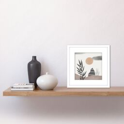 Artery8 Boho Bohemian Abstract Simple Grey Beige Muted Landscape Pastel Watercolour Painting Square Wooden Framed Wall Art Print Picture 8X8 Inch - thumbnail 2