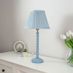 ValueLights Bobbins Powder Blue Table Lamp with Tapered Fabric Pleasted Shade & LED Bulb in Pale Blue - thumbnail 5