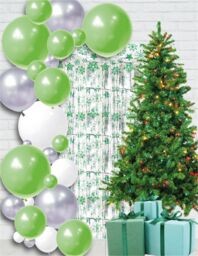 Netagon Shimmer Tinsel Curtain Christmas Snow Design 2.5M x 1M Green - thumbnail 6