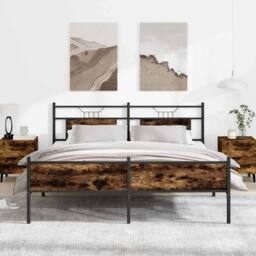 Berkfield Home Metal Bed Frame without Mattress Smoked Oak 180x200 cm Super King in Brown - thumbnail 4