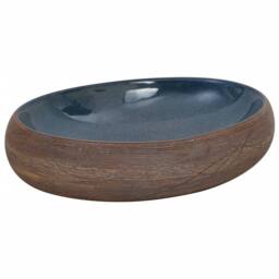 Berkfield Home Countertop Basin Brown & Blue Oval 59x40x15 cm Ceramic - Size: 59 x 40 x 15 cm