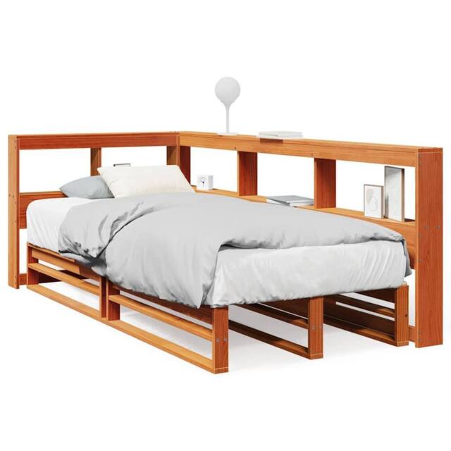 Berkfield Home Bookcase Bed without Mattress Wax Brown 90x190cm Solid Wood Pine - Size: 90x190 cm - image 1