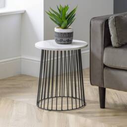 Cheshire Torridon Round Lamp Table in White Marble & Black - thumbnail 2
