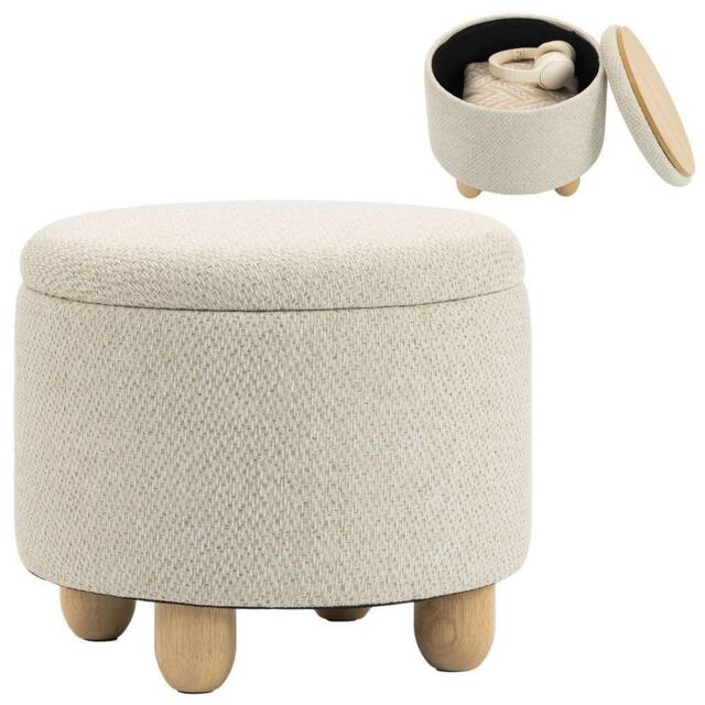 KORVIXA Beige Ottoman with Storage, Lid, Burlap Storage - Size: 100 cm x 100 cm - image 1