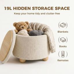 KORVIXA Beige Ottoman with Storage, Lid, Burlap Storage - Size: 100 cm x 100 cm - thumbnail 4