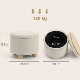KORVIXA Beige Ottoman with Storage, Lid, Burlap Storage - Size: 100 cm x 100 cm - thumbnail 2