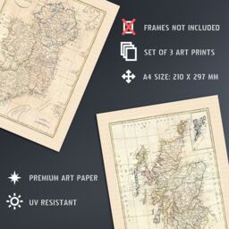 Artery8 Wall Art Print Vintage Maps Of The British Isles England Wales Scotland Ireland Set Of 3 s Study Office Aesthetic Clement Cruttwell A4 - thumbnail 4