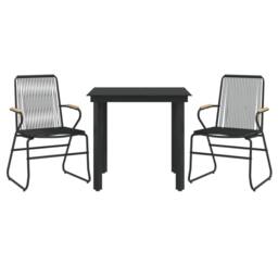Berkfield Home Beautiful 3 Piece Garden Dining Set Black PVC Rattan - thumbnail 1