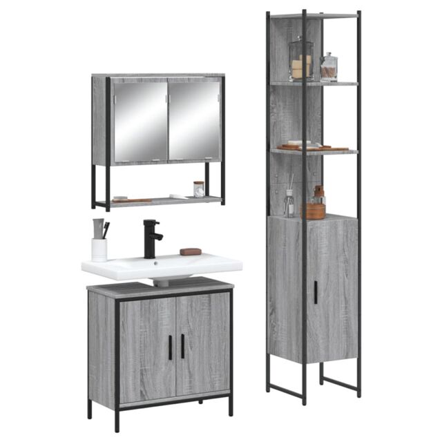 Berkfield Home 3 Piece Bathroom Furniture Set Grey Sonoma Engineered Wood - image 1