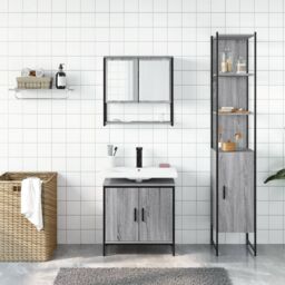Berkfield Home 3 Piece Bathroom Furniture Set Grey Sonoma Engineered Wood - thumbnail 3