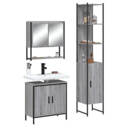 Berkfield Home 3 Piece Bathroom Furniture Set Grey Sonoma Engineered Wood - thumbnail 1