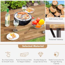 Gymax Picnic Table & Bench Set Outdoor Dining Table 2 Benches Umbrella Hole in Brown - thumbnail 5