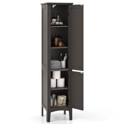 VOGREX 5-Tier Tall Narrow Bathroom Cabinet in Brown - thumbnail 1
