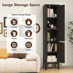 VOGREX 5-Tier Tall Narrow Bathroom Cabinet in Brown - thumbnail 4