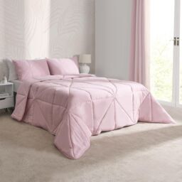 OHS Coverless Duvet Geo Quilted 7.5 TOG Bedding Pillowcase Bed Set in Pink - Size: Double - thumbnail 2