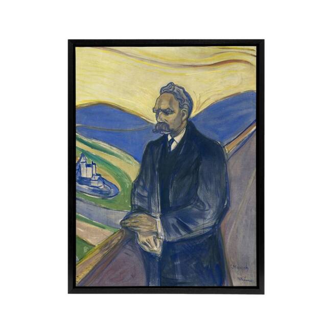 "Artery8 Friedrich Nietzsche Portrait Munch Black Framed Canvas Wall Art - Size: W12"" x H16""" - image 1