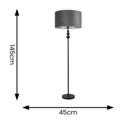 ValueLights Marissa Black Stacked Ball Floor Lamp with Grey Velvet with Chrome Inner Shade - thumbnail 4