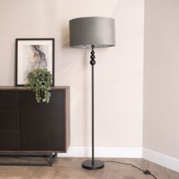 ValueLights Marissa Black Stacked Ball Floor Lamp with Grey Velvet with Chrome Inner Shade - thumbnail 3