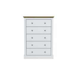 Lemon Pavilion Furniture Devon 5 Drawer Chest - L39.5 x W79 x H111.9 cm - White - Size: 1 Pack