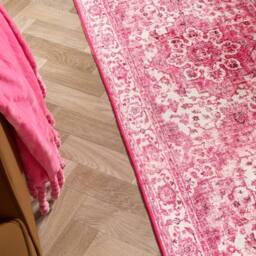 OHS Vintage Print Washable Runner Rug Non Slip Area Floor Mat in Bright Pink - Size: 60 cm x 150 cm - thumbnail 2