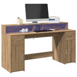 Berkfield Home Soft Desk with LED Lights Artisian Oak 160x55x91 cm Engineered Wood in Brown - Size: 160 x 55 x 91 cm - thumbnail 2