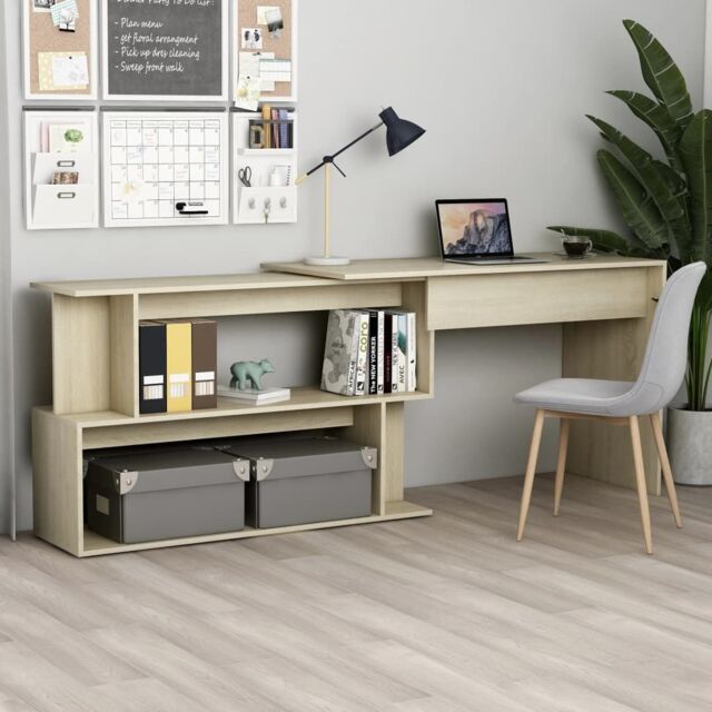 Berkfield Home Corner Desk Sonoma Oak 200x50x76 cm Engineered Wood in Brown - Size: 200 x 50 x 76 cm - image 1