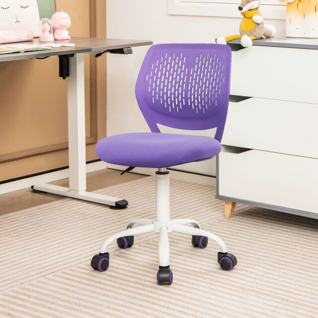 Costway School Desk Chair Ergonomic Study Chair Rolling Swivel Task Chair with Adjustable Height Purple - image 1