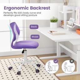 Costway School Desk Chair Ergonomic Study Chair Rolling Swivel Task Chair with Adjustable Height Purple - thumbnail 6