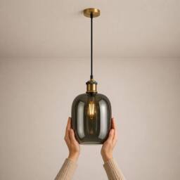 CGC Lighting Lorna Smoked Glass Cylinder Lampshade in Dark Grey - thumbnail 5