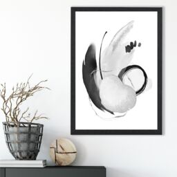 ARTZE Abstract Black & White Watercolour Shapes Framed Print SIZE: A4 with Black Frame - thumbnail 2