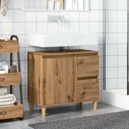 Berkfield Home Sink Cabinet Artisan Oak 65x33x60 cm Engineered Wood in Brown - Size: 65 x 33 x 60 cm - thumbnail 3