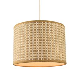 Happy Homewares Vintage Reeded Paper Round Lamp Shade with Taupe Cotton Fabric Trims - Size: 10 inches - thumbnail 2