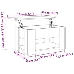 Berkfield Home Modern Coffee Table Smoked Oak 79x49x41 cm Engineered Wood in Brown - Size: 79 x 49 x 41 cm - thumbnail 8