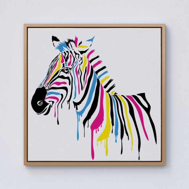 Warren Reed - Designer Multi Coloured Zebra Framed Canvas in Light Brown - Size: w40 inch x h40 inch - image 1
