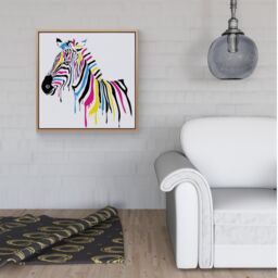 Warren Reed - Designer Multi Coloured Zebra Framed Canvas in Light Brown - Size: w40 inch x h40 inch - thumbnail 2