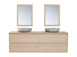 Vente-unique Bathroom Unit With Double Stone Countertop Basin & Mirror - Oak in Light Oak - thumbnail 2